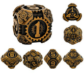 Vintage Gear Metal Dice Set with Steampunk Engraving – Multiple Color Options Available